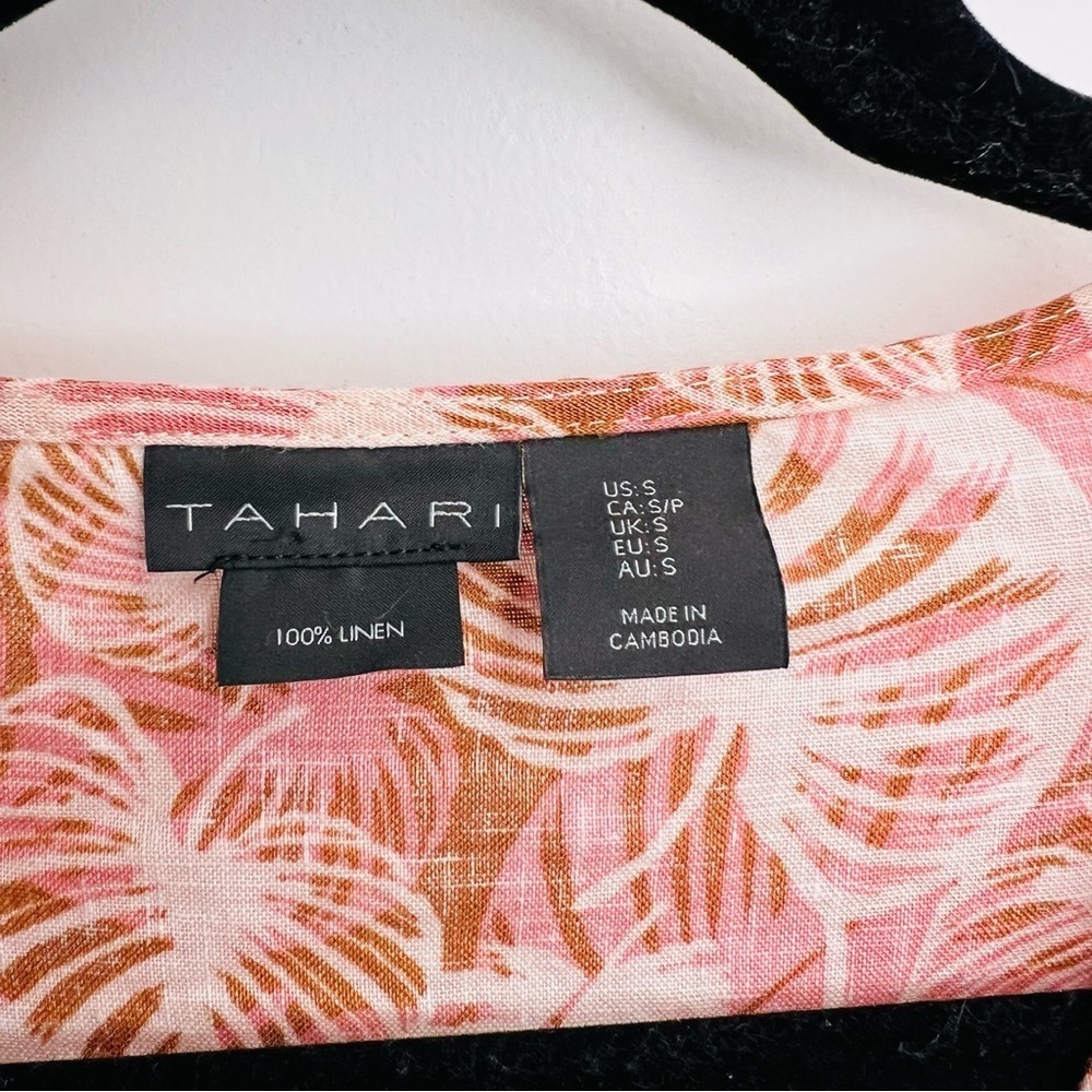 Tahari 100% Linen Boho Floral Botanical Print Long Sleeved Blouse Size Small Top - Picture 4 of 10